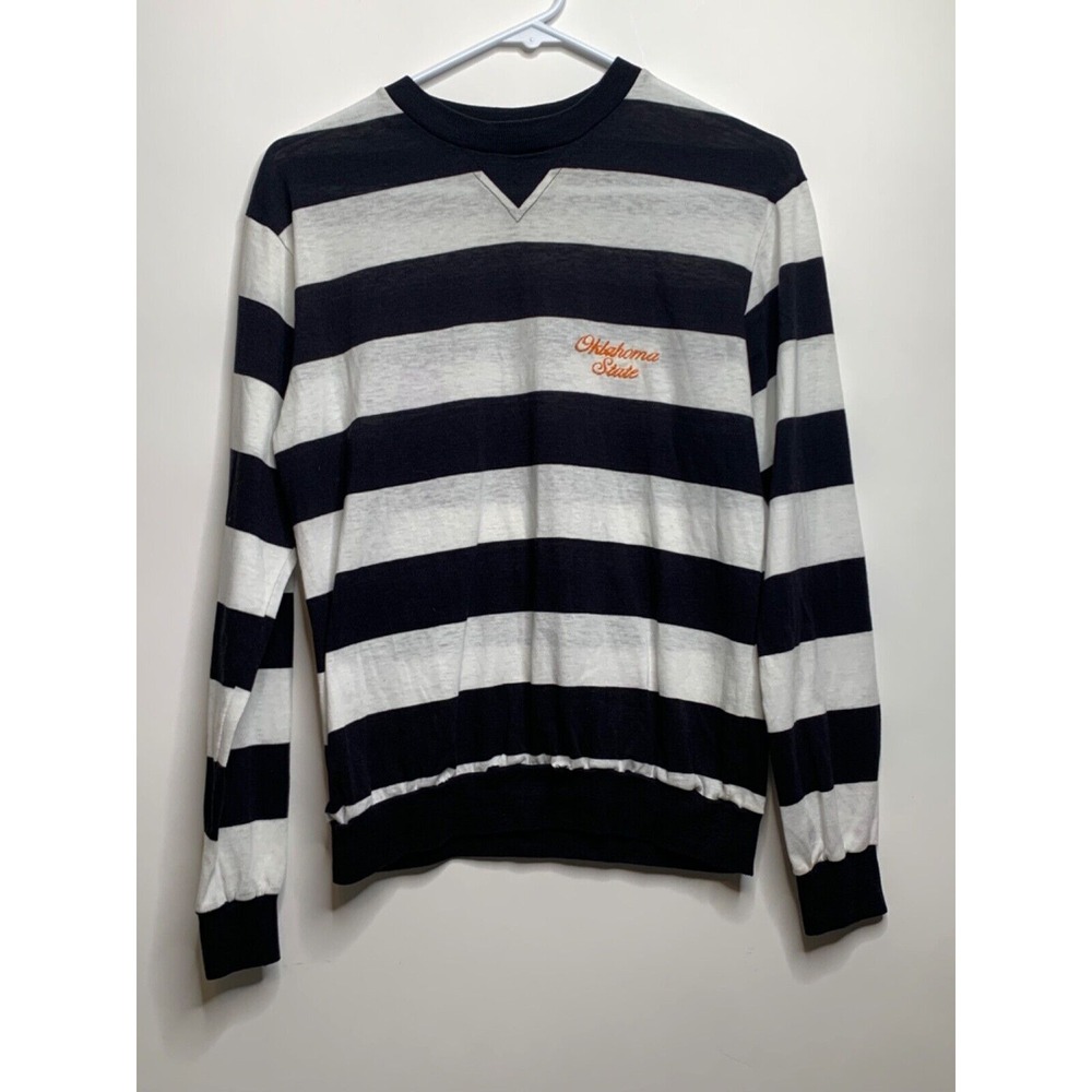 College BLVD Women Size M Black White Stripe Long Sleeve Shirt Made in USA OSU